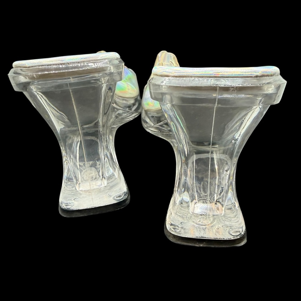 Sz 8.5 90s/Y2K Clear Chunky Acrylic 4” Block Heels Holographic Open Toe Vintage - Picture 3 of 13